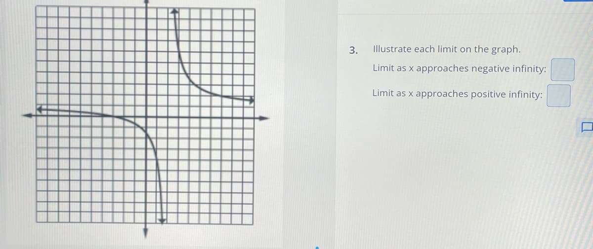 3.
Illustrate each limit on the graph.
Limit as x approaches negative infinity:
Limit as x approaches positive infinity: