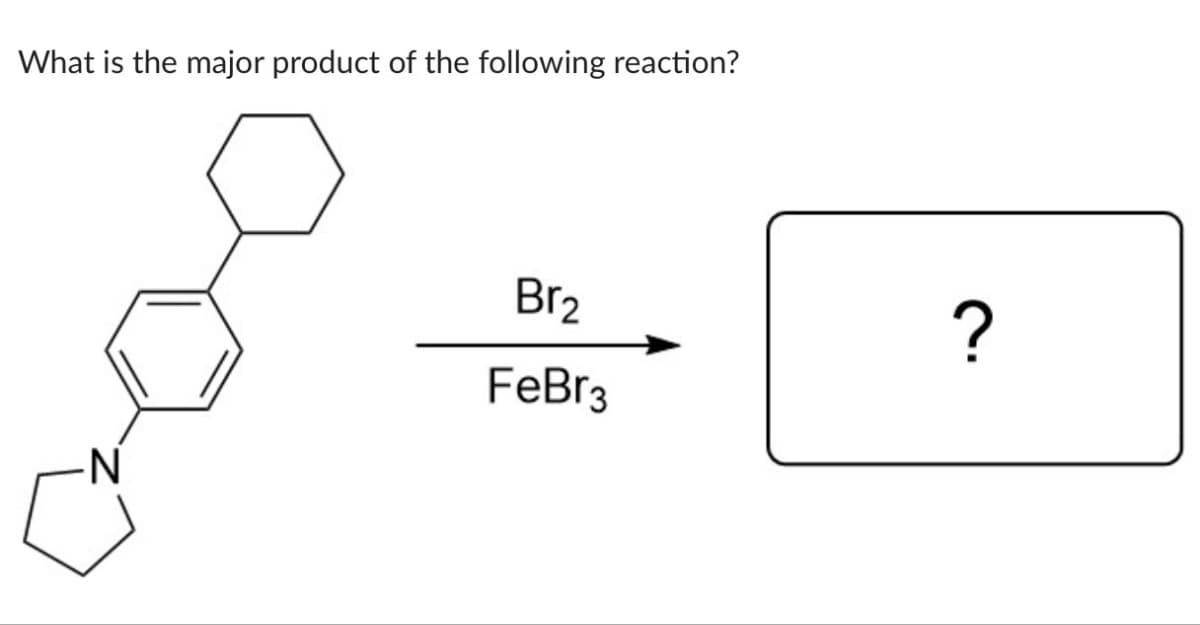 What is the major product of the following reaction?
N
Br2
?
FeBr3