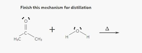 Finish this mechanism for distillation
H3C
CH3
+
I
H
Δ