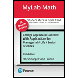 COLLEGE ALG.IN CONTEXT W/...-MYLABMATH  - 6th Edition - by HARSHBARGER - ISBN 9780136679264