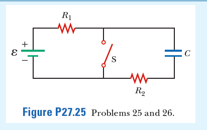 R1
+
C
S
Ro
Figure P27.25 Problems 25 and 26.
