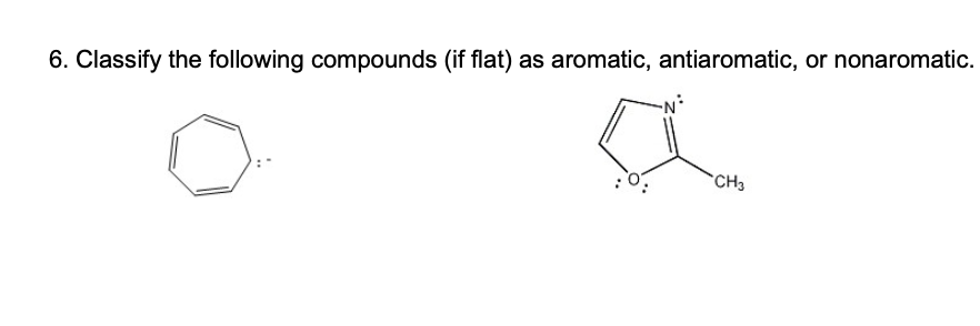 6. Classify the following compounds (if flat) as aromatic, antiaromatic, or nonaromatic.
CH3
