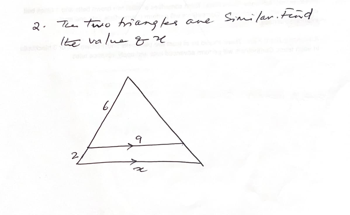 2. The two triangles are similar. Find
the value of u