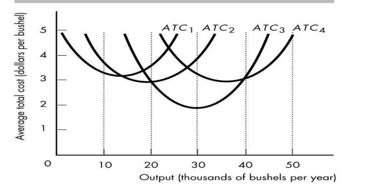5
ATC1 ATC2
ATC3 ATC4
10
20
зо
40
50
Output (thousands of bushels per year)
Average total cost (dollars per bushel)
4.
