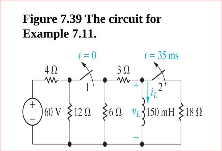 Figure 7.39 The circuit for
Example 7.11.
t = 0
t = 35 ms
3 0
1
60 V $12 N $6N Vi3150 mH }18 N
