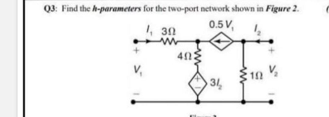 Q3: Find the h-parameters for the two-port network shown in Figure 2.
1, 30
0.5V,
42
V,
31
