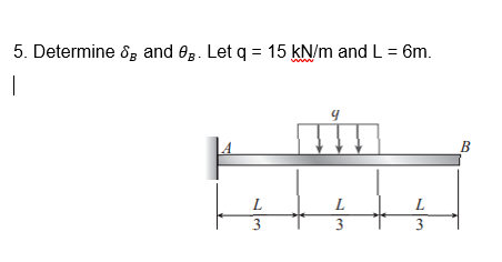 5. Determine 83 and 0B. Let q = 15 kN/m and L = 6m.
1
L
3
9
L
3
L
3
B