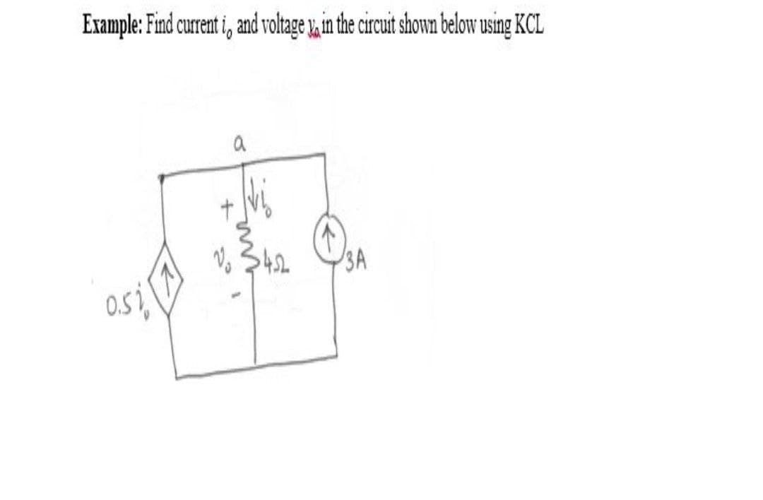 Example: Find current i, and voltage in the circuit shown below using KCL
0.511
3A