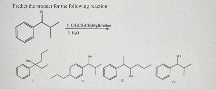 Predict the product for the following reaction.
سلم
ہیں نہیں بچہ کچھ
1. CH-CH₂CH₂MgBr/ether
2. HO