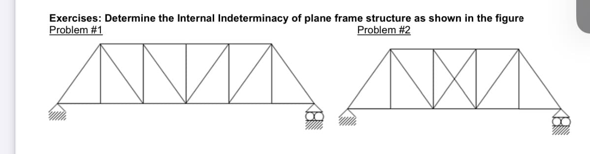 Exercises: Determine the Internal Indeterminacy of plane frame structure as shown in the figure
Problem #1
Problem #2
ЛИД АХЛ