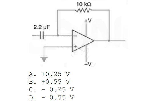 2.2 µF
11-
A.
B.
C.
D.
ABCD
+0.25
V
+0.55 V
- 0.25 V
0.55 V
10 ΚΩ
+V
-V