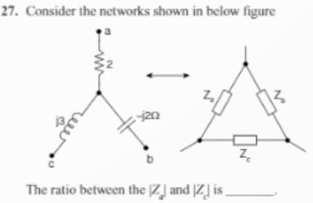 27. Consider the networks shown in below figure
a
-j2n
b
The ratio between the Z] and [Z] is
Z