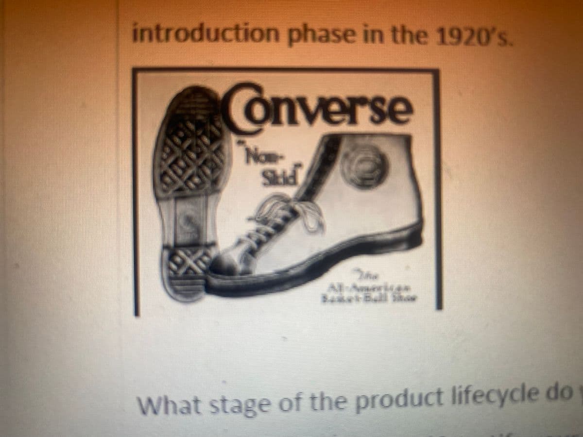 introduction phase in the 1920's.
Converse
Nor
Skid
The
Al-American
55
What stage of the product lifecycle do