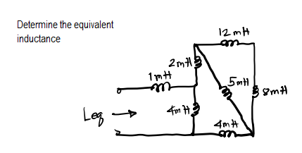Determine the equivalent
12 mH
inductance
2mH
1mH
4im H
Leg -
4mt

