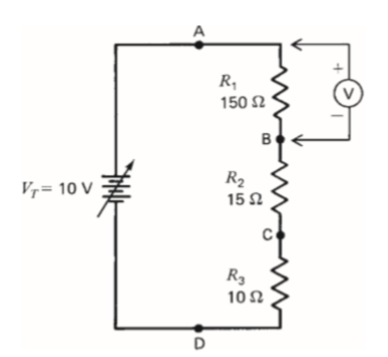 VT= 10 V
D
R₁
150 Ω
R₂
15 $2
R3
1052
B
Le
V