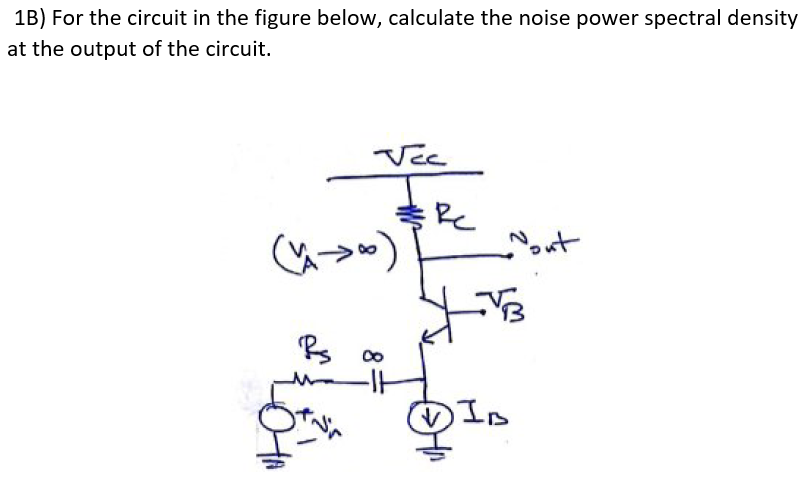 1B) For the circuit in the figure below, calculate the noise power spectral density
at the output of the circuit.
Re
Yout
(ム→)
