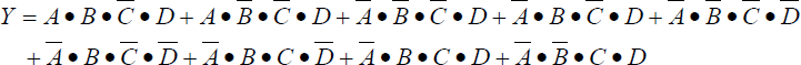 Y = A • B •C•D+A•B•C •D+ A•B•C•D+A•B•C•D+A•B •C•D
+ A•B•C •D+A•B•C•D+A•B •C•D+A• B•C•D
