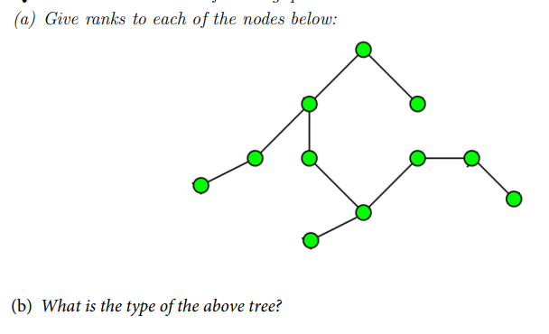 (a) Give ranks to each of the nodes below:
(b) What is the type of the above tree?