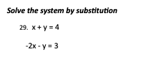 Solve the system by substitution
29. x+y = 4
-2x - y = 3
