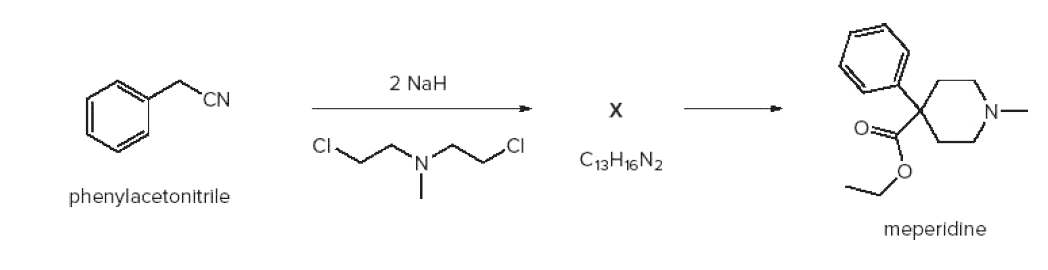 2 NaH
CN
х
C13H16N2
phenylacetonitrile
meperidine
