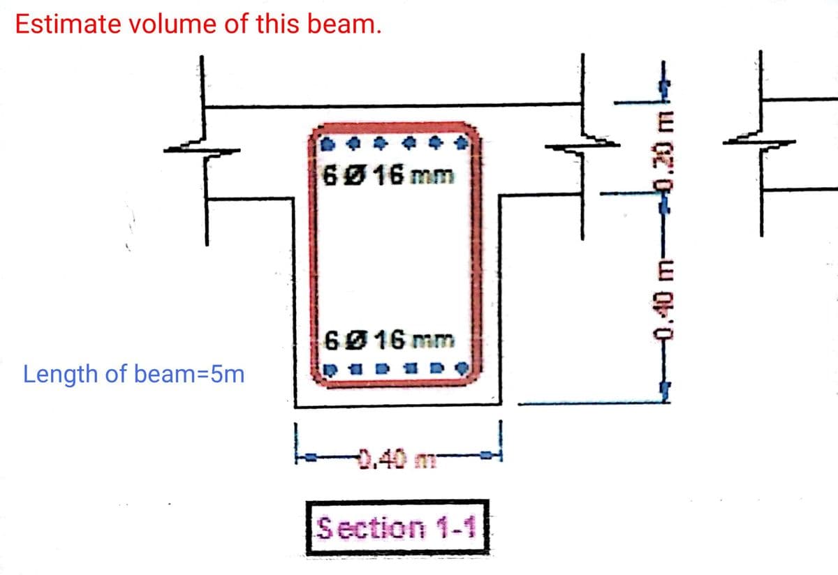 Estimate volume of this beam.
Length of beam=5m
60 16 mm
60 16mm
Section 1-1
L
or que
W OKO
'T