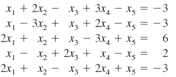 X, + 2x,
3x, + x3 + 2x4 – x5
- x3 + 3x4 – X5 =
хз+ 3xд — х,%3
-3
X3 + 2x4 – X5
2х1 t x, t x; — 3x4 + xs —
X2 + 2x3 + X4 – X5
2x, + x2 - X3 + 2x4 + x5 = -3
х, —
= -3
6.
