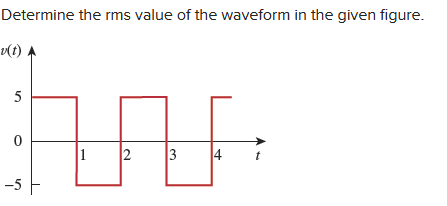 Determine the rms value of the waveform in the given figure.
v(t)
5
0
-5
1
2 3 4