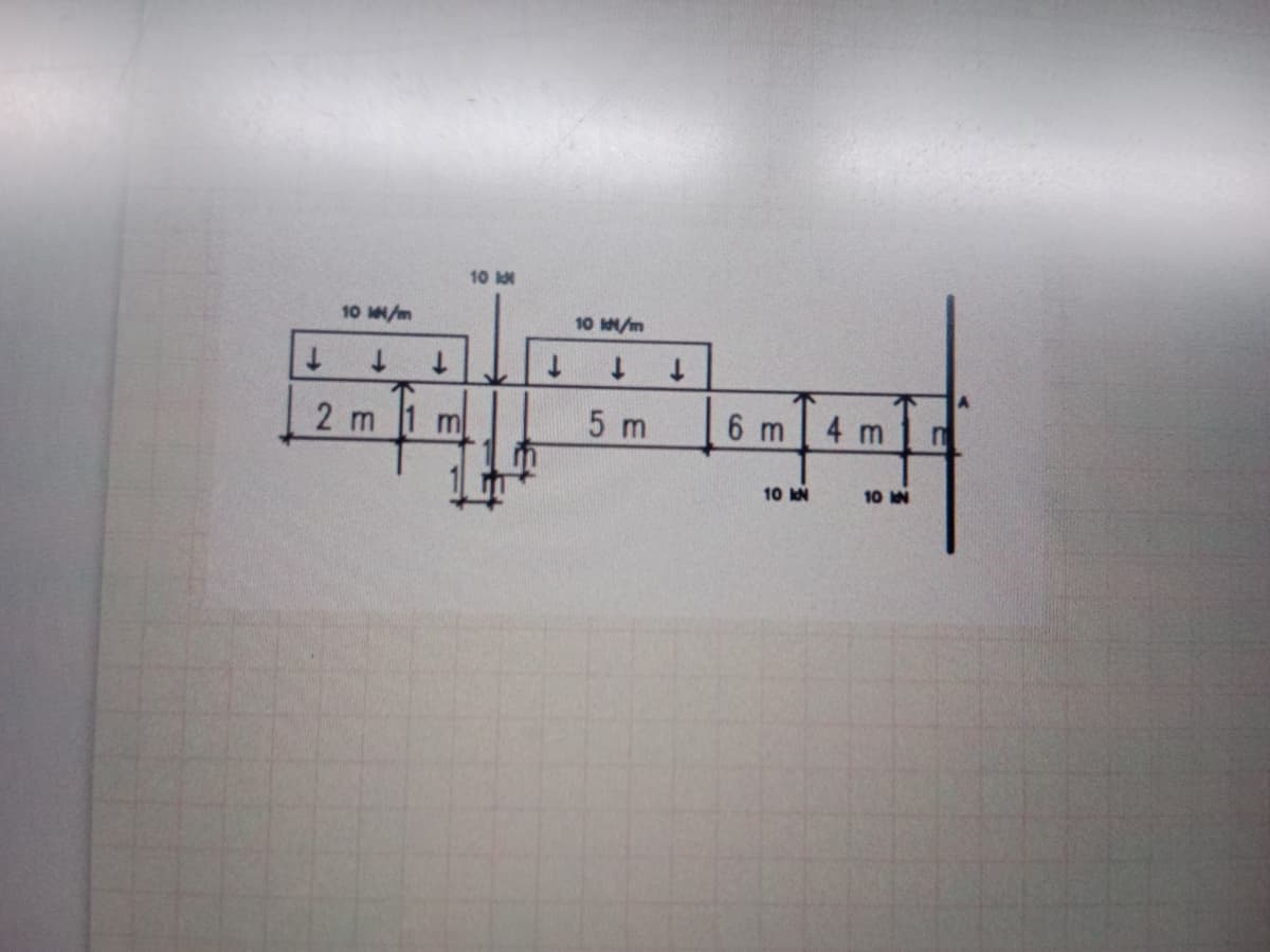 10 W/m
↓
↓
2 m 1 m
10 k
10 MM/m
T
5 m
↓
6 m
10 kN
4 m
10 IN