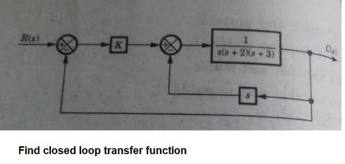 Cla)
R(s)
K
s(s + 2Xs + 3)
Find closed loop transfer function
