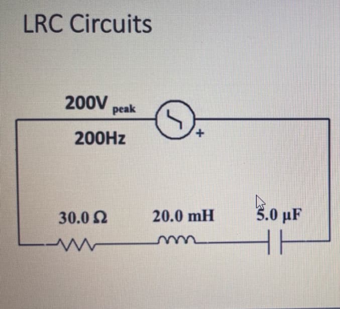 LRC Circuits
200V
200Hz
30.0
peak
w
+
20.0 mH
mn
5.0 μF