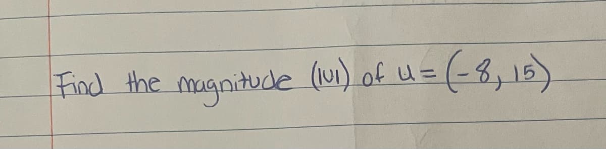 Find the magnitude (w) of u=(-8,18)
