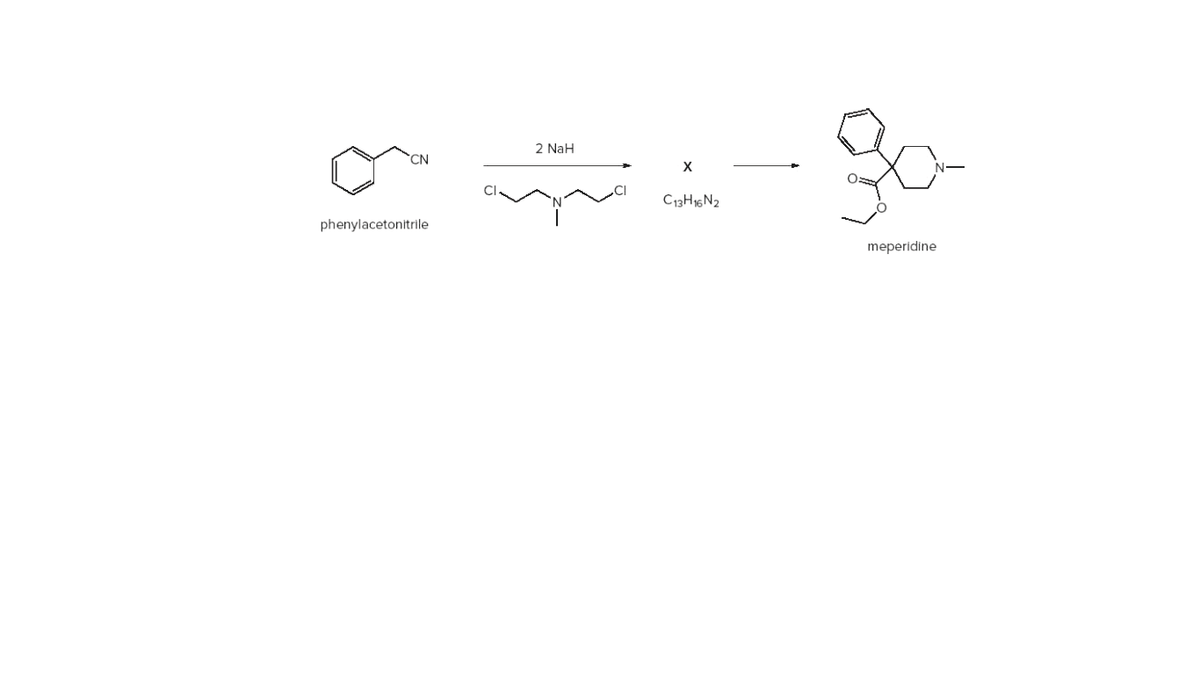 2 NaH
CN
O
C13H16N2
phenylacetonitrile
meperidine
