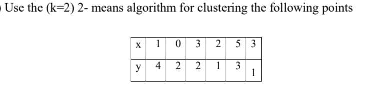 O Use the (k=2) 2- means algorithm for clustering the following points
10 3
2 53
4
1
1
3.
