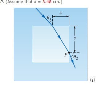 P. (Assume that x = 3.48 cm.)
y
P
