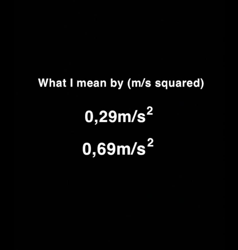 What I mean by (m/s squared)
0,29m/s?
2
0,69m/s²
