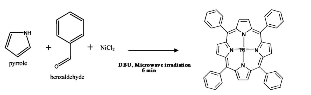 pyrrole
NH
+
benzaldehyde
+ NiCl2
DBU. Microwave irradiation
6 min
N
N Ni
N
N