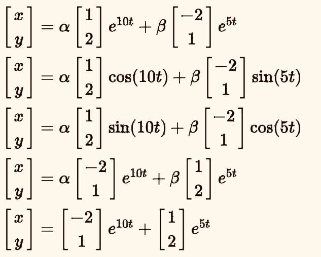 e10
elot
est
ख
[ ] = a[2] +¹ +8 [1²] ²
[*] =α [1] •
a
X
cos(10t) + B [²] sin(5t)
cos(5t)
-2
sin(10t) + ß [7²]
1
Y
2
[;)] = a[ 2² ] ¹ + $ [2] ²
elot
5t
1
Y
[]=[]+[] M
elot
est
2