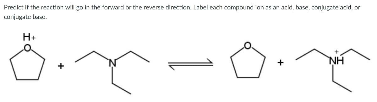 Predict if the reaction will go in the forward or the reverse direction. Label each compound ion as an acid, base, conjugate acid, or
conjugate base.
H+
ox-ox
+
ΝΗ