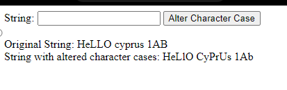 String:
Alter Character Case
Original String: HELLO cyprus 1AB
String with altered character cases: HeL10 CyPrUs 1Ab
