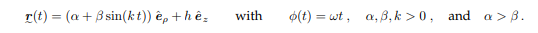 r(t) = (a+sin(kt)) êp + hêz with
(t) = wt, a,ẞ, k>0, and a >ẞ.