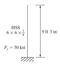 HSS
6 x 6 x-
9 ft 3 in
F, = 50 ksi
