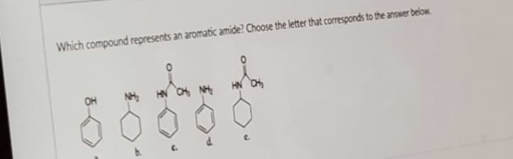 Which compound represents an aromatic amide? Choose the letter that corresponds to the answer below.
OH
NH₂
HN CH₂
£