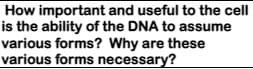 How important and useful to the cell
is the ability of the DNA to assume
various forms? Why are these
various forms necessary?
