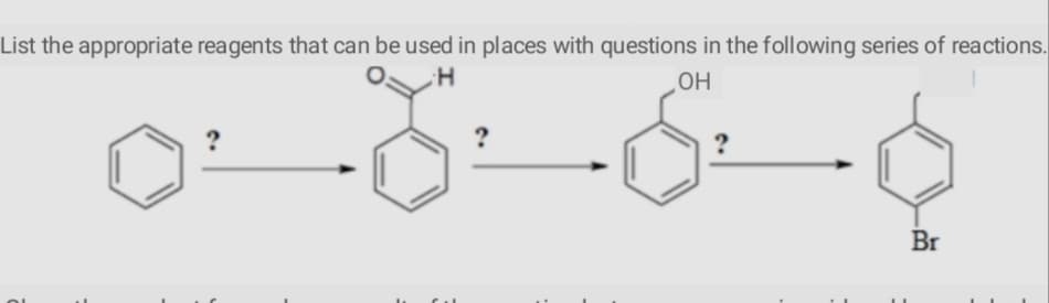 List the appropriate reagents that can be used in places with questions in the following series of reactions.
но
Br
