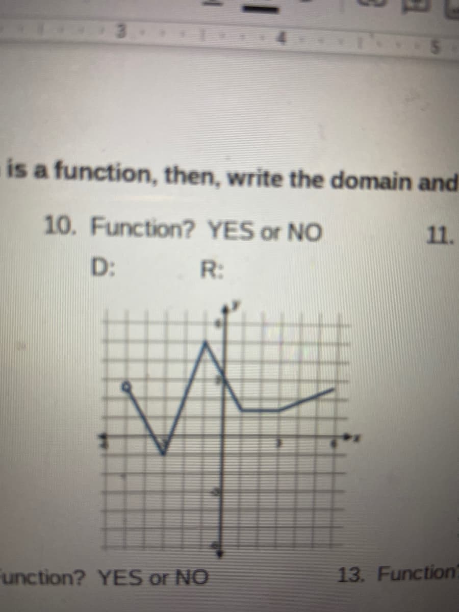 is a function, then, write the domain and
10. Function? YES or NO
11.
D:
R:
