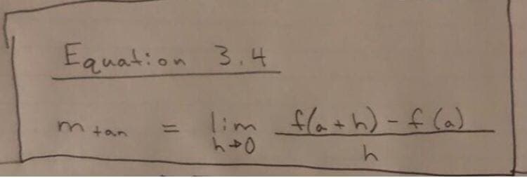 Equation 3.4
m tan
lim _f(a+h)-f(a)
h40
h