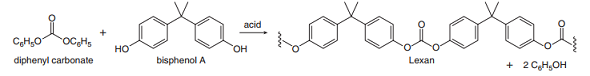 acid
CH;0
гос, Hа
но
Он
diphenyl carbonate
bisphenol A
Lexan
+ 2 CH,OH
