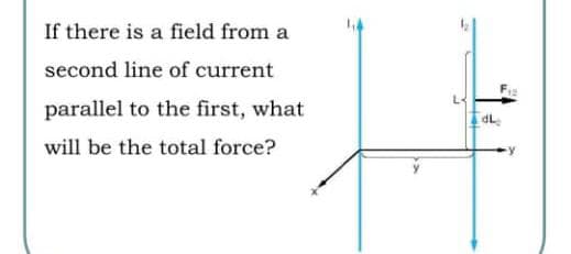 If there is a field from a
second line of current
parallel to the first, what
will be the total force?
2