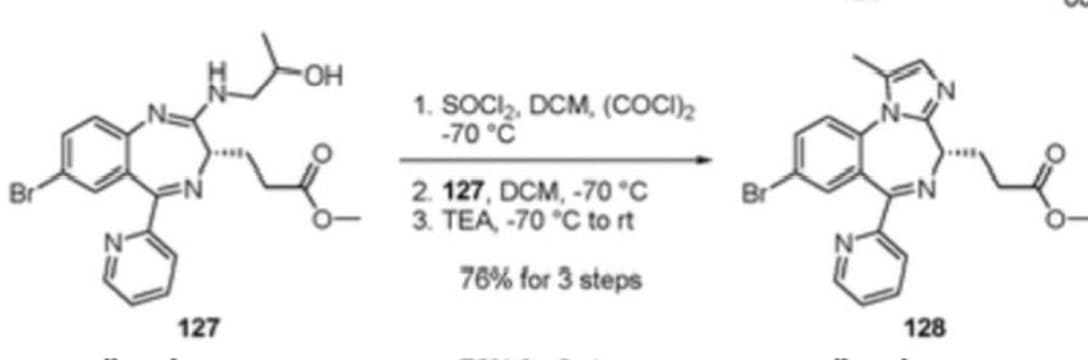 Br
127
OH
1. SOCI₂, DCM, (COCI)2
-70°C
2. 127, DCM, -70°C
3. TEA, -70 °C to rt
76% for 3 steps
128