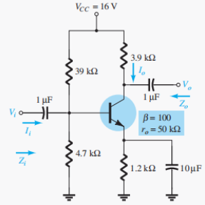 Vcc = 16 V
3.9 k2
39 k2
1 µF
I µF
B= 100
", = 50 kN
4.7 kQ
1.2 k2
'10μF
